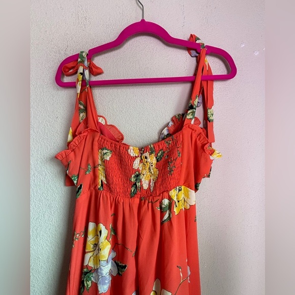 Lulu’s Forever Floral Orange Floral Print Tie-Strap Slit Ruched  Maxi Dress XL - Picture 6 of 11